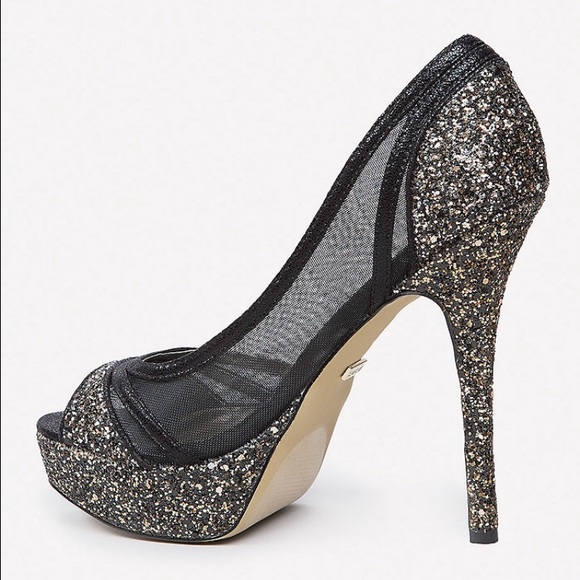 Bebe Black & Gold sparkling heels used 1 nite EEUC - Picture 3 of 3