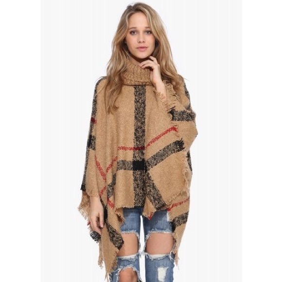 Sweaters - Plaid Poncho