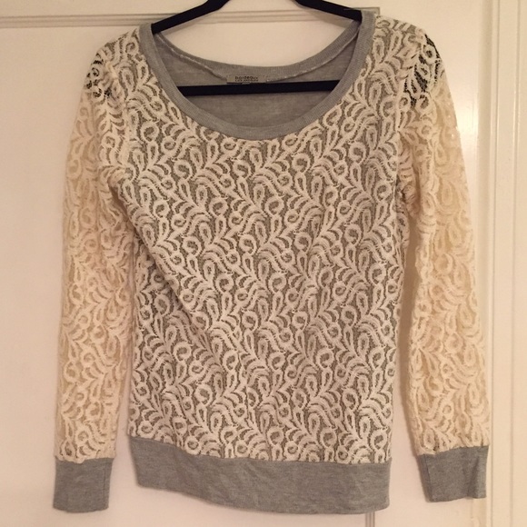 Anthropologie Grey Lace Sweater