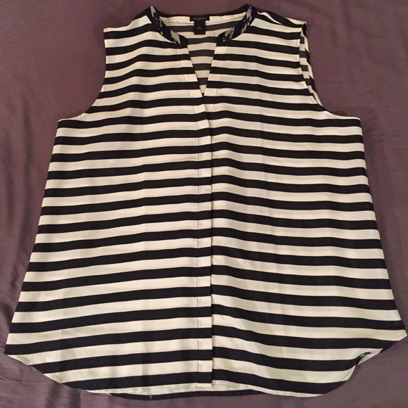 Ann Taylor Black/White Stripe Sleeveless Blouse
