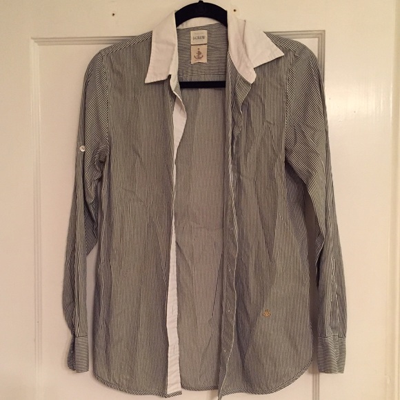 J Crew Navy Striped Button Down