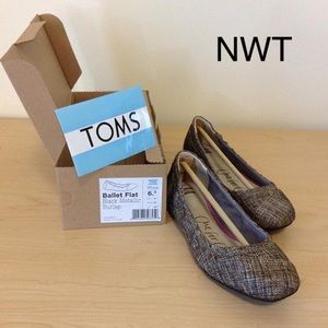 TOMS Black Metallic Burlap Women's Ballet Flats