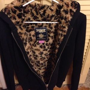 Victoria secret pink fuzzy jacket leopard small
