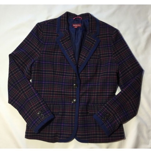 SOLD Merona Navy Plaid Striped Blazer Jacket - Picture 2 of 4