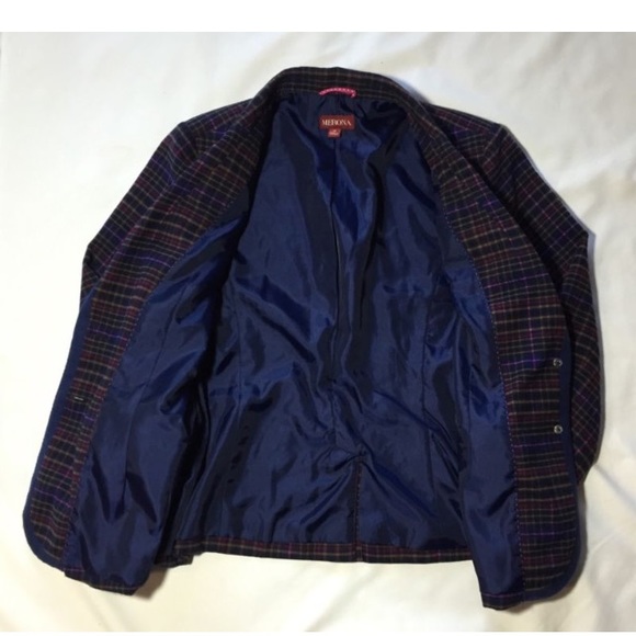 SOLD Merona Navy Plaid Striped Blazer Jacket - Picture 4 of 4