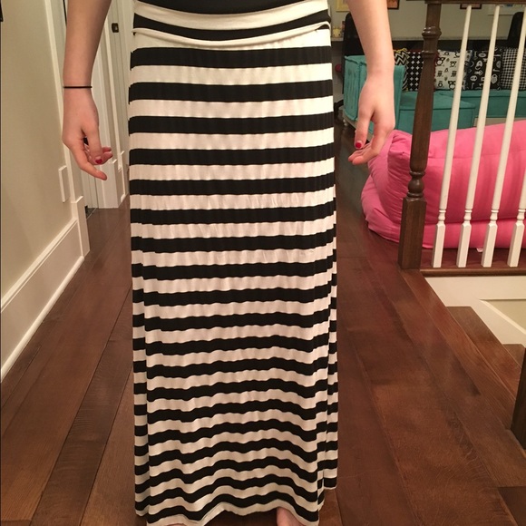 Black and white striped maxi skirt