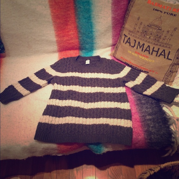 Jcrew merino wool cable knit stripped sweater