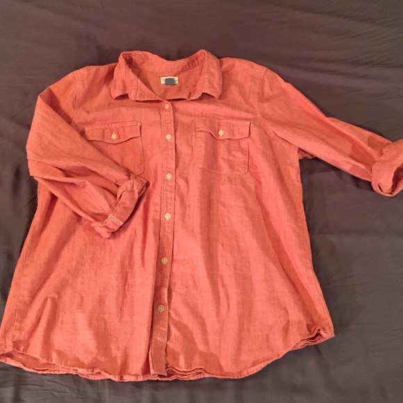 Old Navy Distressed Red Chambray Button Down