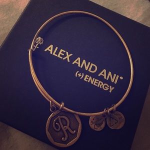 Alex & Ani "R" Initial Bangle in Rafaelian Gold