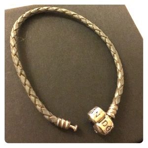 Pandora silver-grey leather braided bracelet