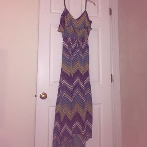 Green and blue patterned maxi dress