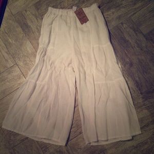 Match point White Linen cropped wide leg pants