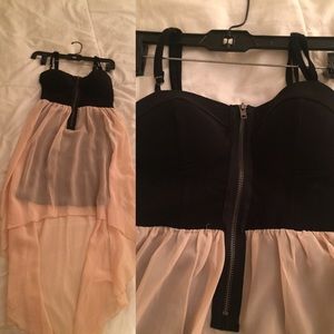 Teenager sheer long dress- black top w pink sheer