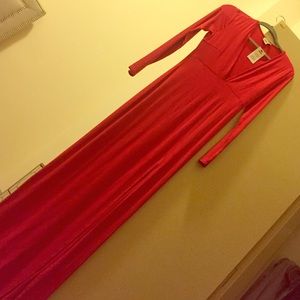 Asos deep V red maxi with thigh slit