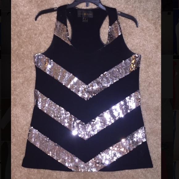Julie Brown Black Racer Tank with silver sequins