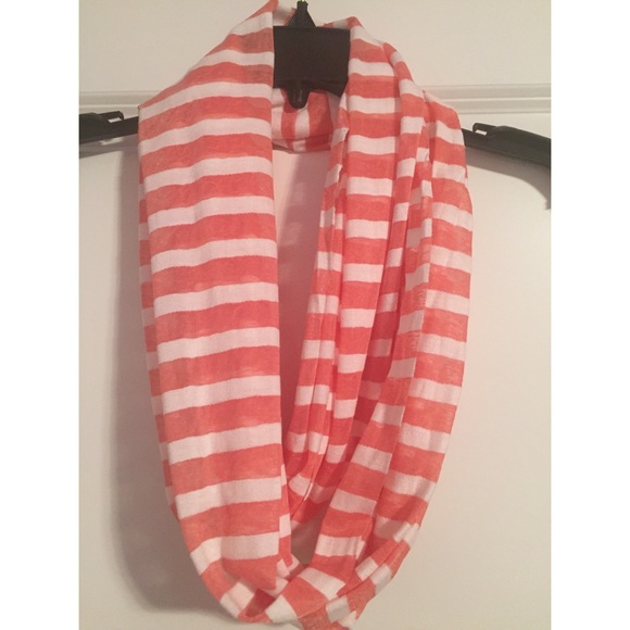 Coral and White Striped Infinity Scarf