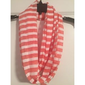 Coral and White Striped Infinity Scarf