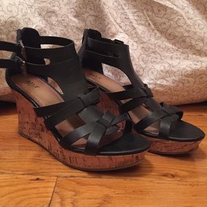 A.n.a black strappy wedges