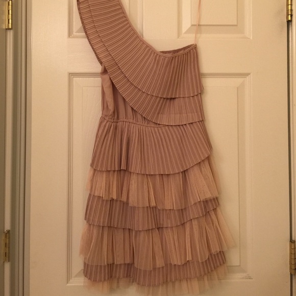 One shoulder Ruffles sand beige dress