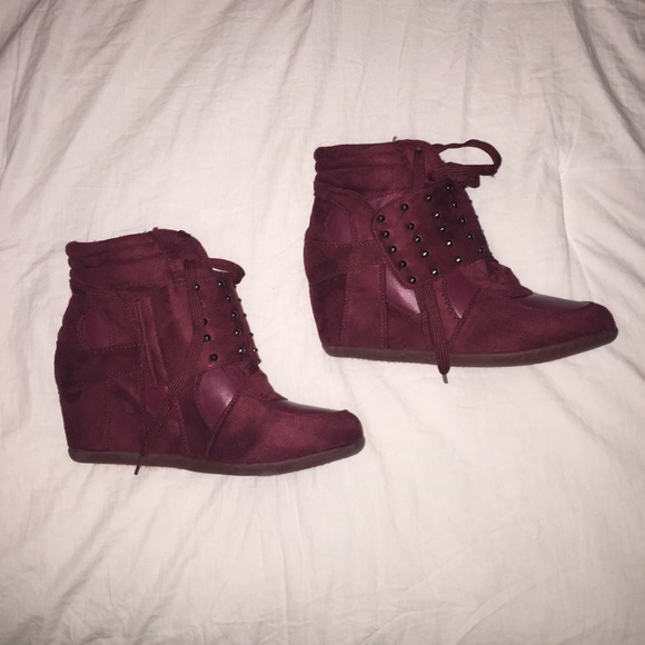 Maroon sneaker wedges