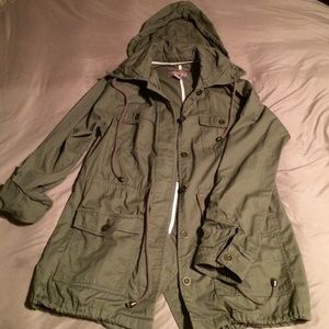 Army Green Forever 21 Hooded Cargo Jacket Sz Small
