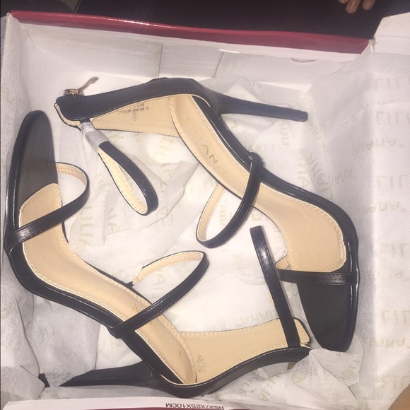three strap black heels