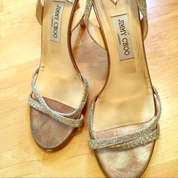 Jimmy Choo Glittered Slingback Champagne Sandals