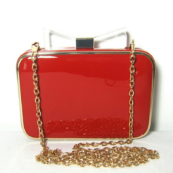 NWT Red Hard Case Clutch Crystal Bow - Picture 2 of 4