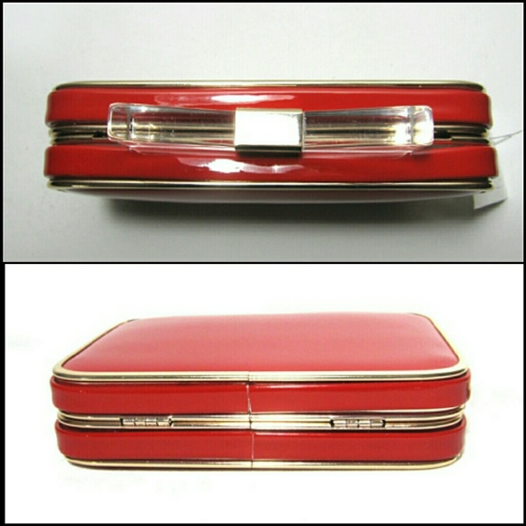 NWT Red Hard Case Clutch Crystal Bow - Picture 3 of 4