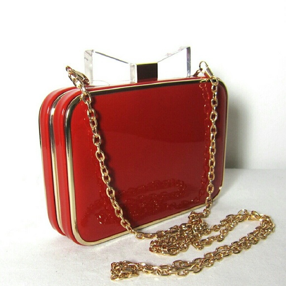 NWT Red Hard Case Clutch Crystal Bow - Picture 4 of 4