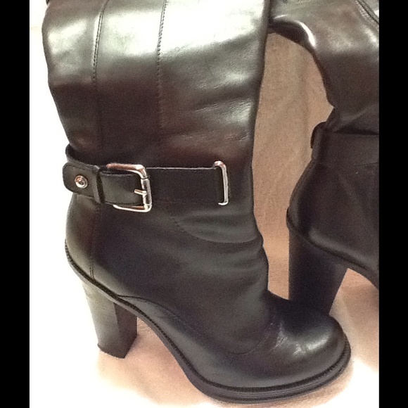 Guess Black Leather Knee High Boots with Buckles
