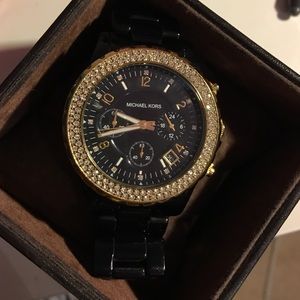 Michael Kors Black and Gold Crystal Watch