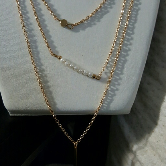 Fashion Gold Plated   3 Multi Layer Chain Bar Neck - Picture 2 of 2