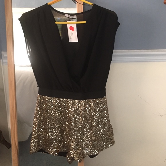 NWT Gold Sequin Shorts Romper