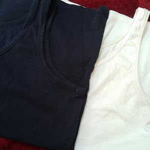 Navy blue and white tank tops