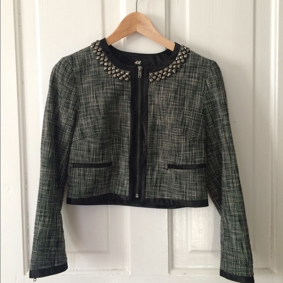 H&M | B&W Tweed Crop Jacket | Size 6