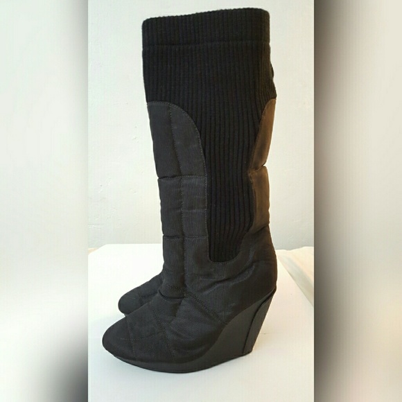 Adidas Black quited wedge boots