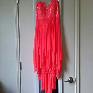 Neon/Bright Pink/Red Strapless Dress
