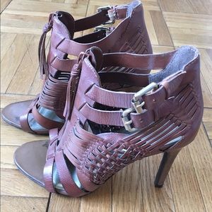 Brown leather high heels shoes size 8