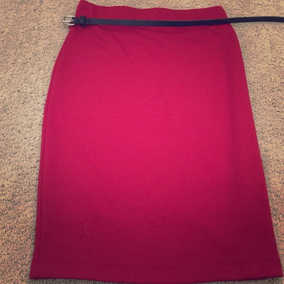 Red fitted pencil skirt