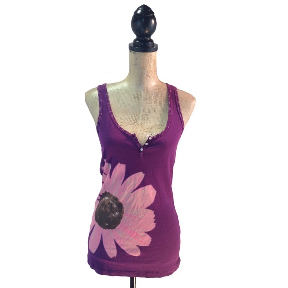 Lucky purple floral dragonfly trim tank top #1084