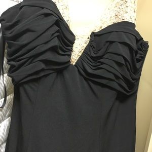 Black evening dress with slit, nude lace cut outs