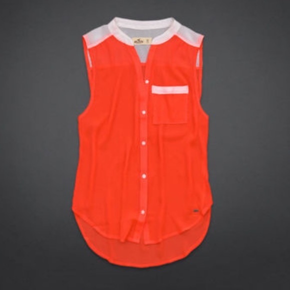 Hollister westwards chiffon shirt, neon orange