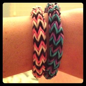 Pink white and black rubber band bracelet
