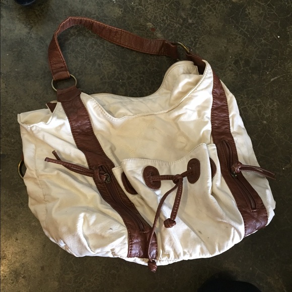 White and brown purse