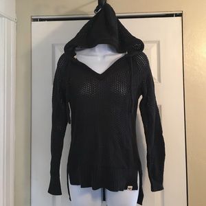 Black crochet hooded sweater