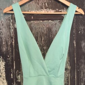 teal open back dress