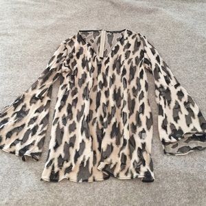 Sheer Leopard Bell Sleeve Tunic