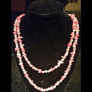 coral stone and silver-plate double necklace