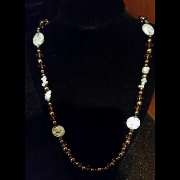 Quartz, hematite, and crystal 27-inch necklace